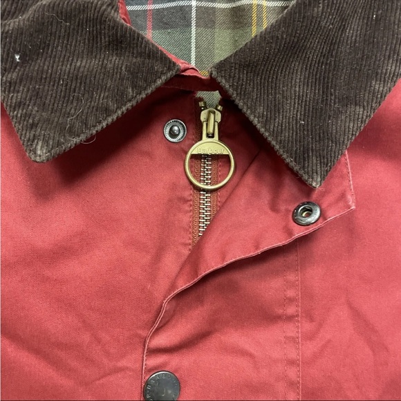 Barbour Beaufort Jacket Red Corduroy Collar Full Zip Coat, Size Medium M - Picture 13 of 16